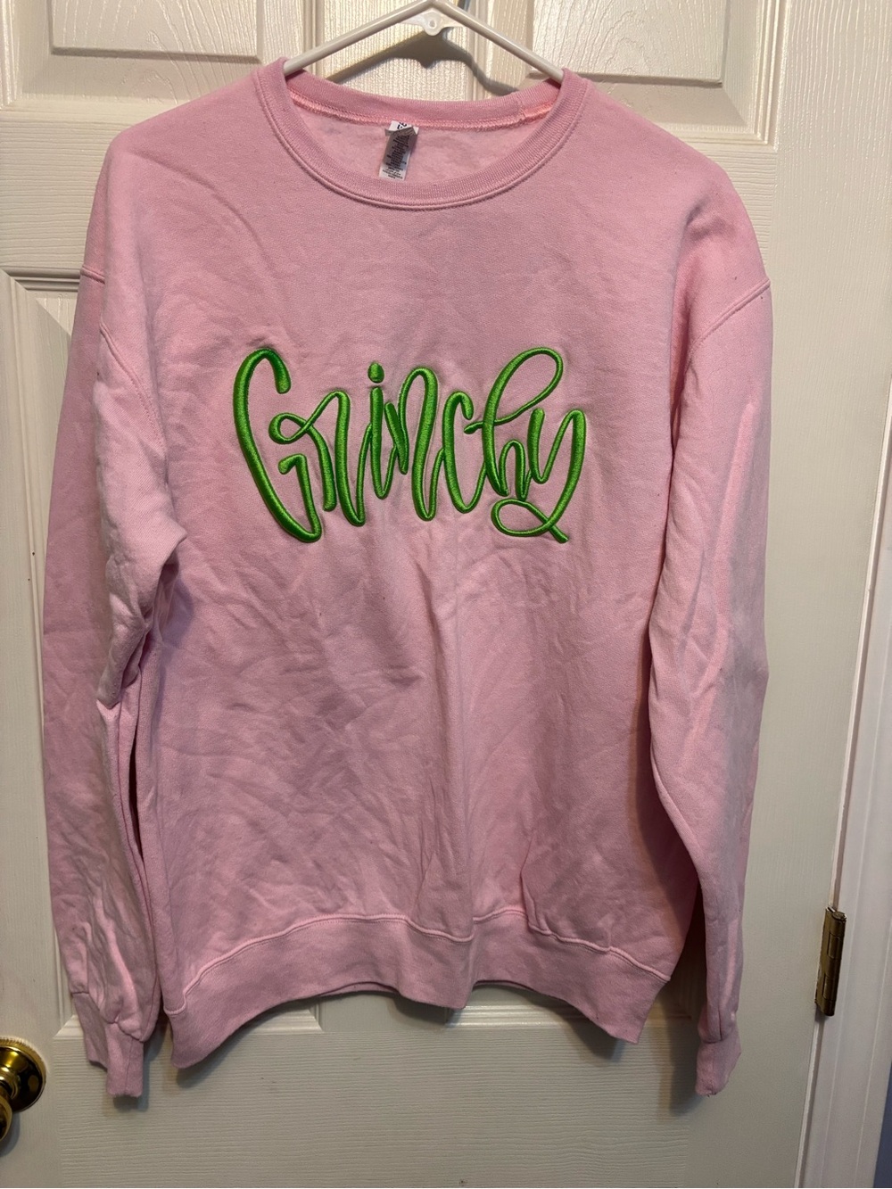 Women’s Pink “Grinchy” Puff Embroidered Crewneck Sweatshirt - Medium
